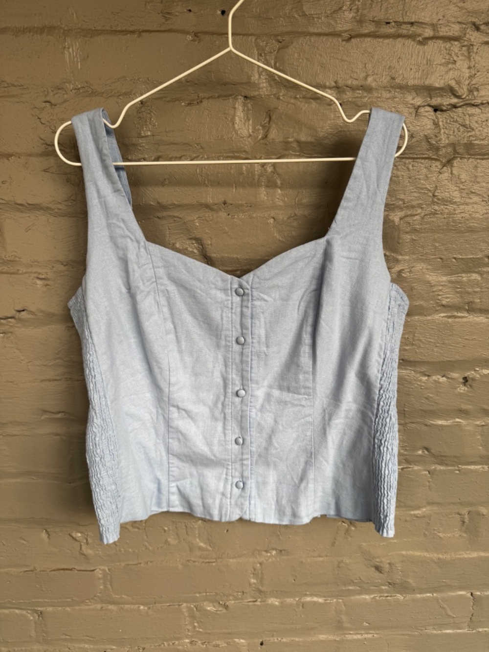 Button Front Linen Blend Summer Top - Picture 2 of 5